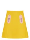 Valentino Contrast Seamed Short Wool Skirt In Yellow,orange