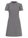 Valentino Womens Notte Crema Monogram-pattern Wool-jacquard Mini Dress In Blue