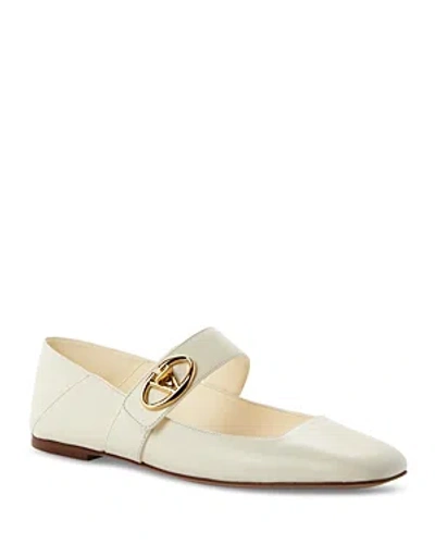 Valentino Garavani White Vlogo Locker Mary-jane Ballerina Shoes - Women's - Calf Leather/goat Skin/lambskin In Neutrals