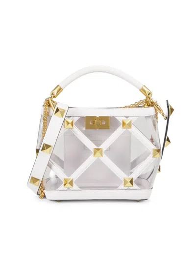 Valentino Garavani Women's Small Rockstud Leather See-through Bucket Bag In White