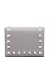 Valentino Leather Rockstud Flap Card Holder In Dovegrey