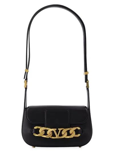Valentino Garavani Women's Small Shoulder Bag Vlogo Chain Vit. Dauphine/a. Brass Morsetto In Black