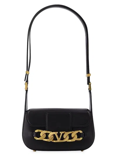 Valentino Garavani Small Shoulder Bag Vlogo Chain Vit. Dauphine/a. Brass Morsetto In Black
