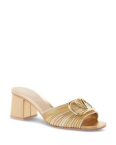 Valentino Garavani Vlogo Metallic Block-heel Slide Sandals In Kun Multicolor Oro/star Gold