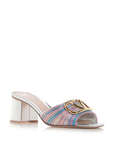 VALENTINO GARAVANI WOMEN'S SQUARE TOE LOGO HIGH HEEL SANDALS