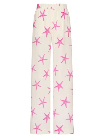 Valentino Women's Starfish Crepe De Chine Pants In Ivory Pink