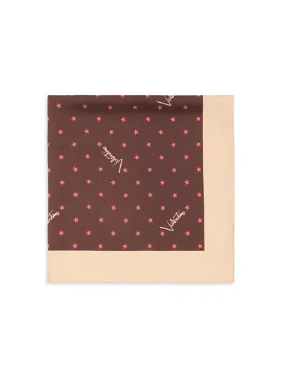 Valentino Stelline E Firma Starry Silk Scarf In Brown
