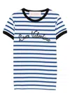 Valentino Womens Striped Embroidered Cotton-jersey T-shirt Avorio Blu