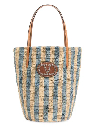 Valentino Garavani Women's Striped Raffia Shopping Bag