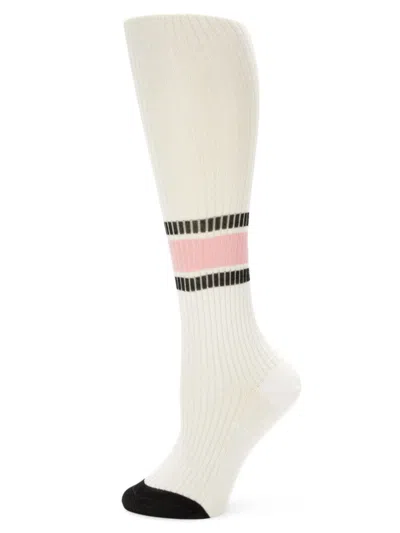 Valentino Women's Striped Ribbed Stockings In White Black