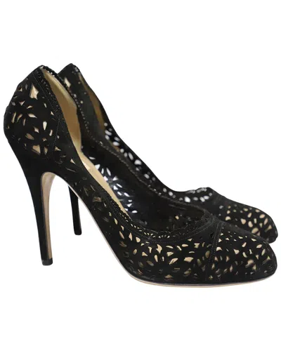 Pre-owned Valentino Garavani Valentino Women's Suede Laser Cut Pumps (authentic Pre-loved) In Black