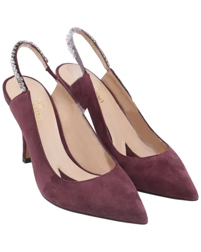 Valentino Garavani Valentino Women's Suede Rubin Crystal-embellished Slingback Pump (authentic  Pre-loved) In Red