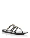 Valentino Rockstud T-strap Flat Slide Sandals In Black/gold
