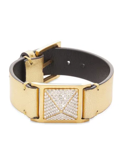 Valentino Garavani Women's Swarovski Crystal & Leather Buckle Bracelet In Gold