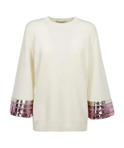 Valentino Garavani Sequin-trimmed Sweater In Neutral