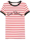Valentino Women Ivory Striped Jersey Embroidered T-shirt In Multi