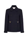 Valentino Logo-plaque Virgin Wool-blend Coat In Navy