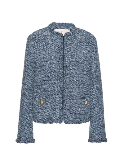 Valentino Women's Textured Tweed Denim Jacket In Blue
