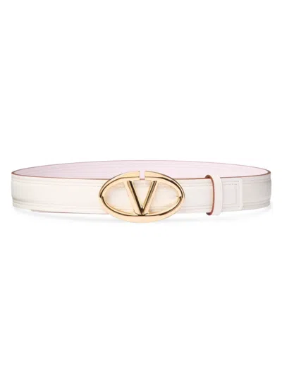 Valentino Garavani Women's The Bold Edition Vlogo Shiny Calfskin Belt 30 Mm In Ivory Mauve