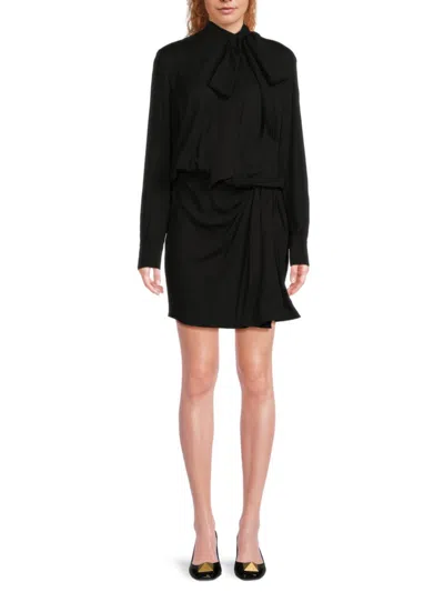 Valentino Women's Tie Neck Silk Blouson Minidress In Nero