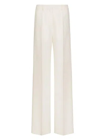 Valentino Wool And Silk Blend Trousers With Iconic Design In White