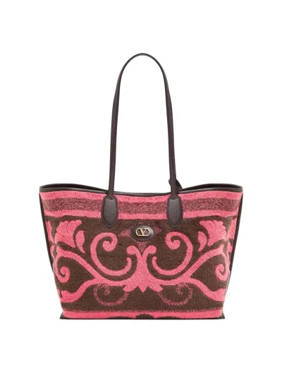 Valentino Garavani Medium Shopping Bag In Terry Cloth In Pink