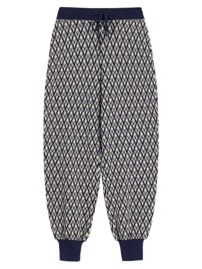Valentino Women's Toute La V Jacquard Wool Knit Pants In Blue