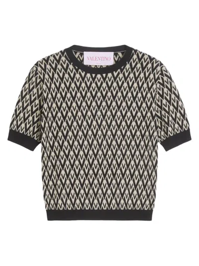 Valentino Women's Toute La V Jacquard Wool Sweater In Black