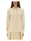 Valentino Silk Ruffled Collar Shirt In Nude