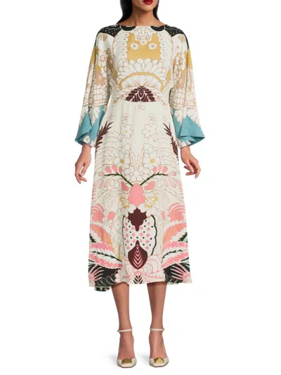 VALENTINO WOMEN'S TROPICAL PRINTED SILK MIDI-DRESS