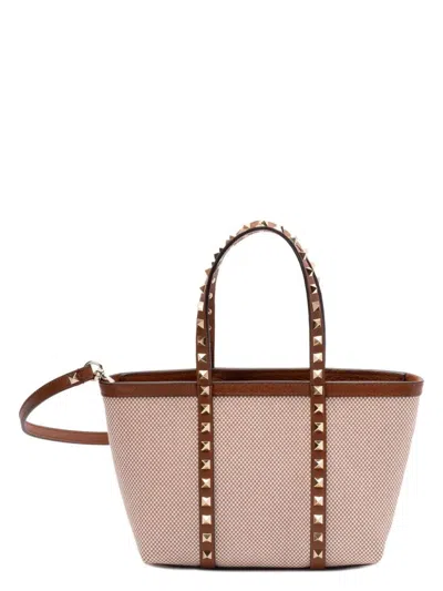 VALENTINO GARAVANI WOMEN'S TWO-TONE CANVAS MEDIUM ROCKSTUD HANDBAG | 6W2B0R05QCE COLOR RDV