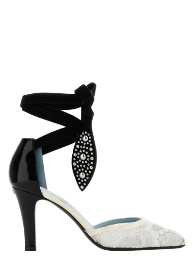 VALENTINO GARAVANI WOMEN'S TWO-TONE LACE AND LEATHER FOLIEFOLIAGE PUMPS | SIZE IT 38.5 | 6W0S0LT5HTZ COLOR A81