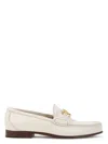 Valentino Ivory Leather Loafer With Golden Metal V Logo In White