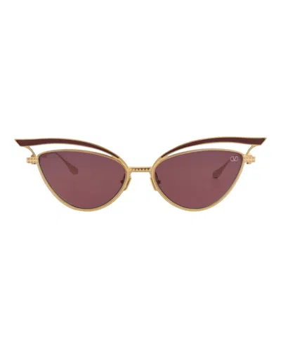 Pre-owned Valentino Women's  Cat Eyeframe Titanium Sunglasses In Gold Gold Bordeaux (vls/118b/55)