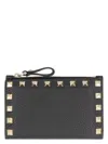 Valentino Rockstud Leather Card Holder In Black
