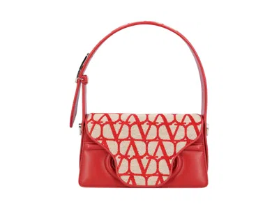 Pre-owned Valentino Garavani Women's Valentino Le Grand Deuxième Logo Plaque Shoulder Bag In Beige/red In Multi