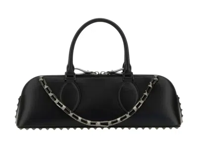 Pre-owned Valentino Garavani Women's Valentino Leather Rockstud Eastwest Handbag In Black