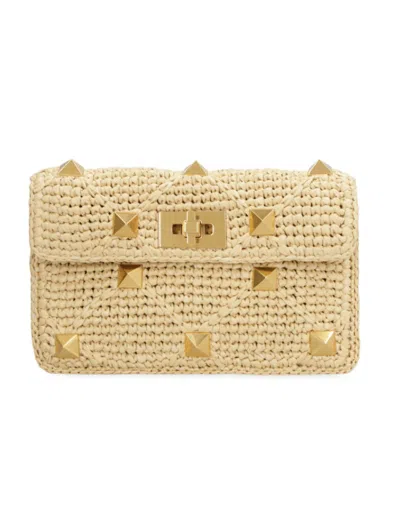 Pre-owned Valentino Garavani Women's Valentino Roman Stud Small Pouch In Beige