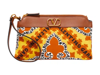 Pre-owned Valentino Garavani Women's Valentino V'logo Leathertrimmed Canvas Pouch In Brown