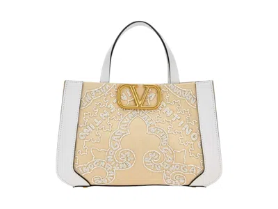 Pre-owned Valentino Garavani Women's Valentino V'logo Signature Top Handle Tote Bag In Beige/off/white