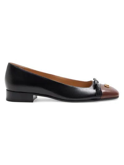 Valentino Garavani Leather Valet Du Roi Ballet Flats In Black