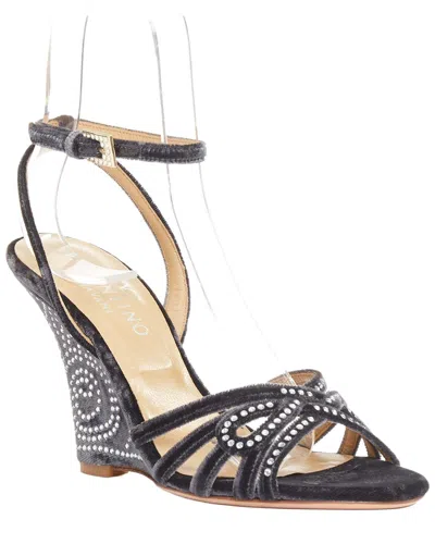 Pre-owned Valentino Garavani Valentino Women's Velvet Crushed Velvet Crystal Wedge Sandals Eu36 (authentic  Pre-loved)