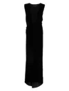 Valentino Long Velvet Dress Asymmetric Hem In Black