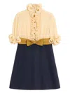 Valentino Mini Dress With Ruffles And Bow In Silk In Neutral