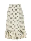 Valentino Womens Betulla Nero Polka-dot Ruffled Woven Midi Skirt