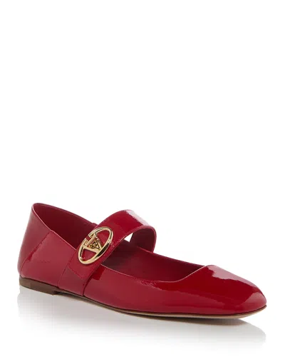 Valentino Garavani Vlogo Locker Mary-jane Leather Ballet Flats In Red V