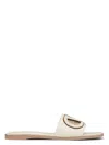 Valentino Vlogo Signature Flat Leather Sandals In Ivory