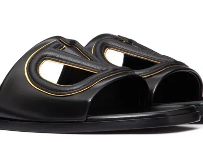 Valentino Garavani Women's Vlogo Cut-out Leather Slides In Black