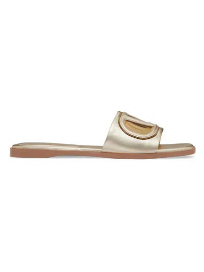 Valentino Garavani Women's Vlogo Cut-out Laminated Nappa Leather Slide Sandals In Neutral