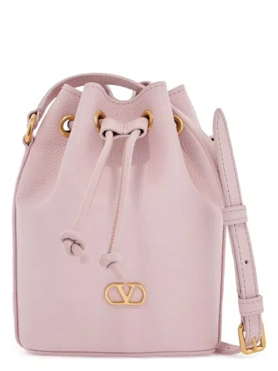 Valentino Garavani Bucket Bag With Gold-tone Hardware And Textured Finish In Nude